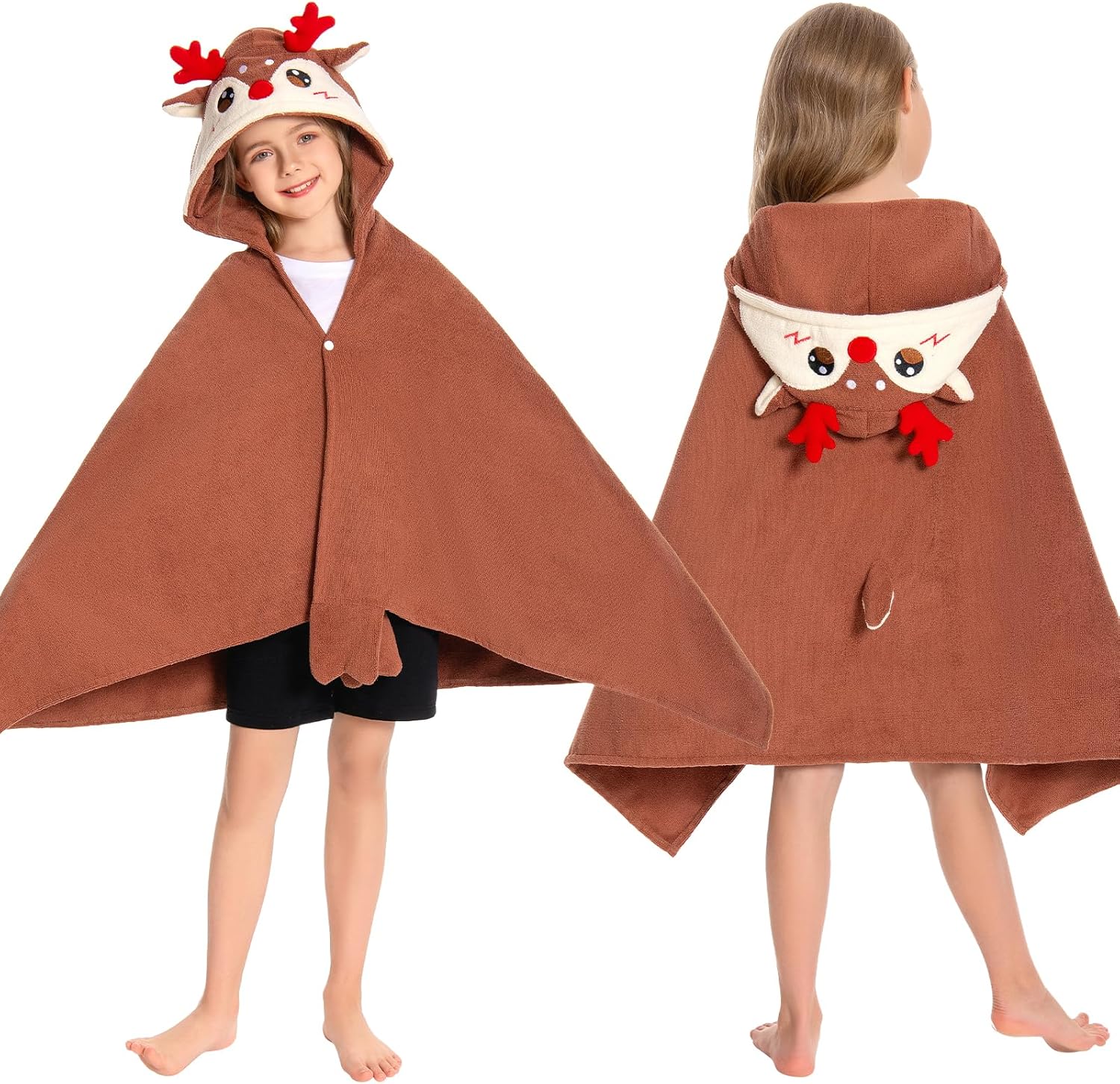 OLAOLA Reindeer Hooded Towel for Kids 3-12 Years