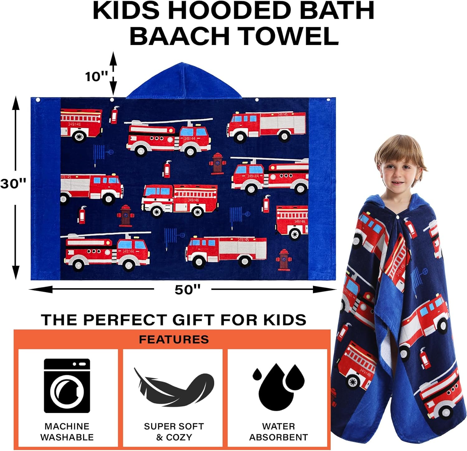 Bavilk Kids Hooded Bath Towel 30x50