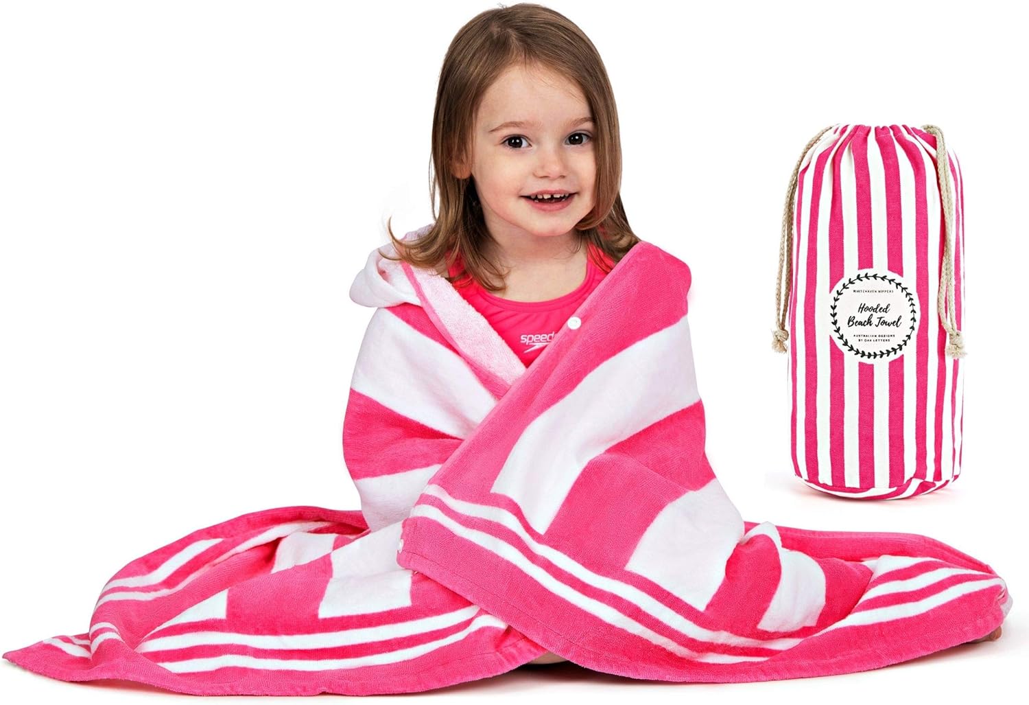 Premium Hooded Beach Towel for Kids 3-10 Starfish Pink