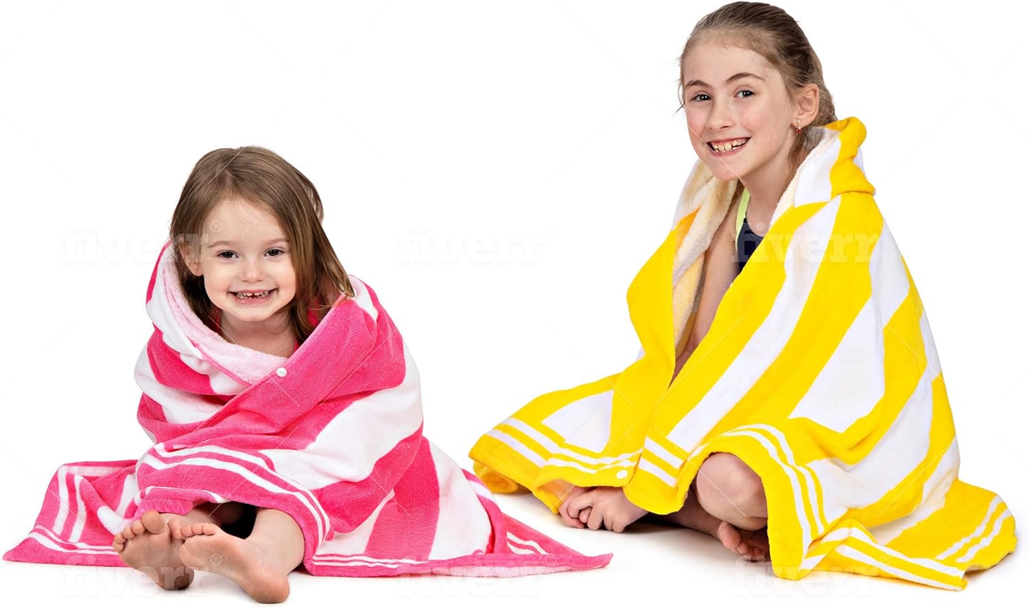 Premium Hooded Beach Towel for Kids 3-10 Starfish Pink