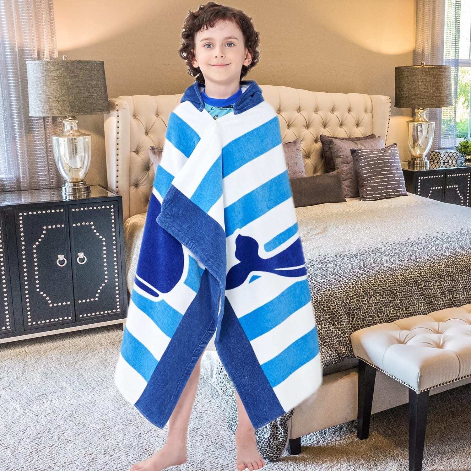 Bavilk Kids Hooded Bath Towel with Cartoon Animal Print