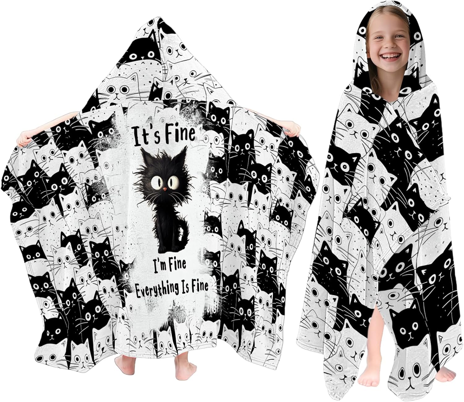 Black Cats Hooded Beach Towel for Kids
