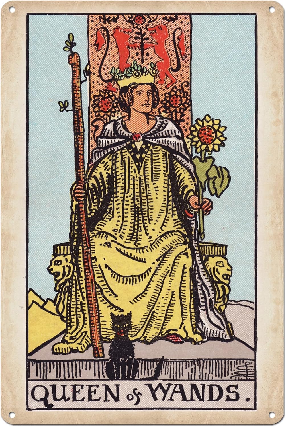 KERUNSM Queen of Wands Tarot Poster Retro Metal Wall Art 8x12 Inches