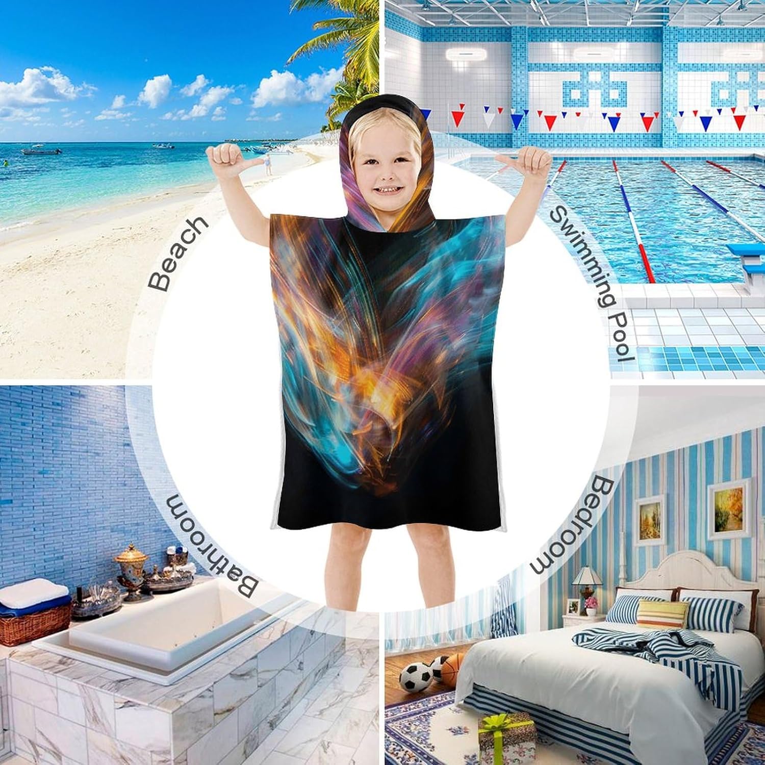 Bright Heart Shape Kids Hooded Towel for Boys Girls