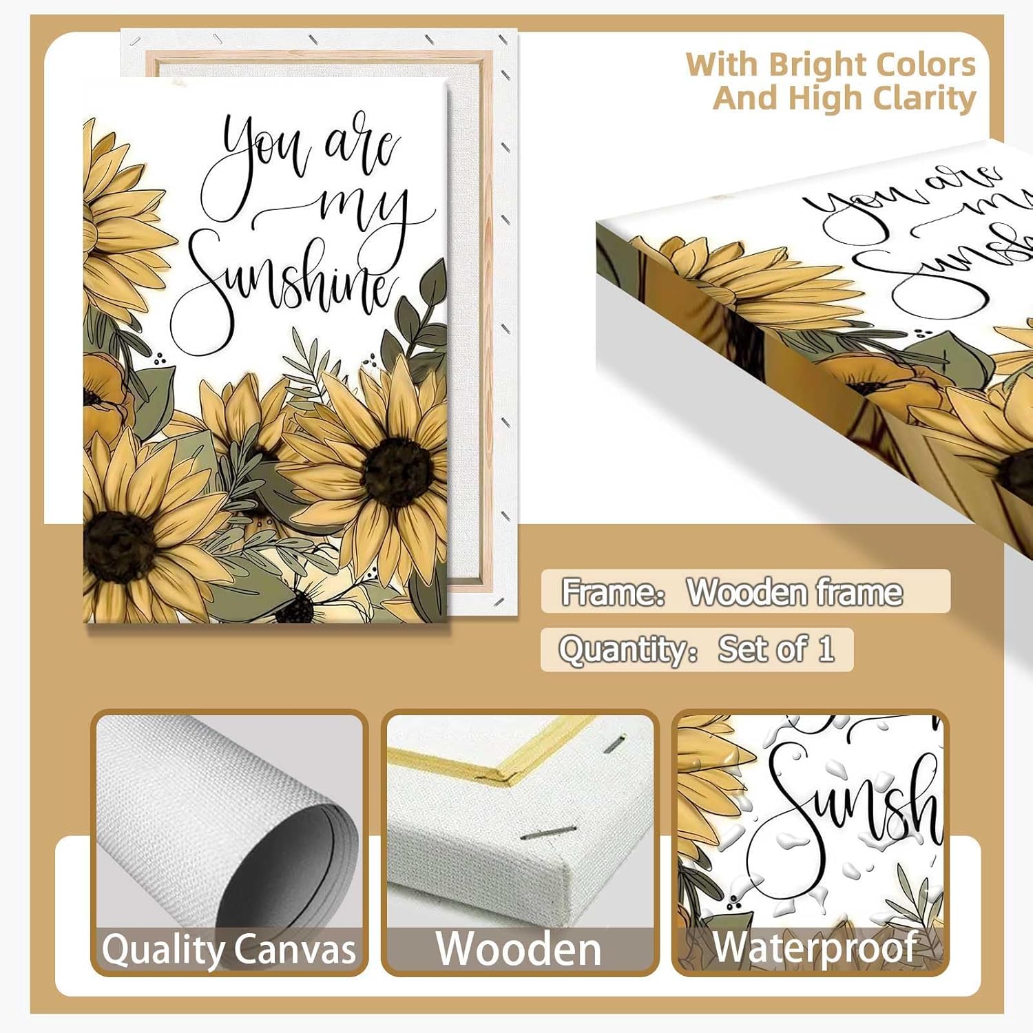 Sunflower Motivational Poster You Are My Sunshine 16x24 Framed Wall Art
