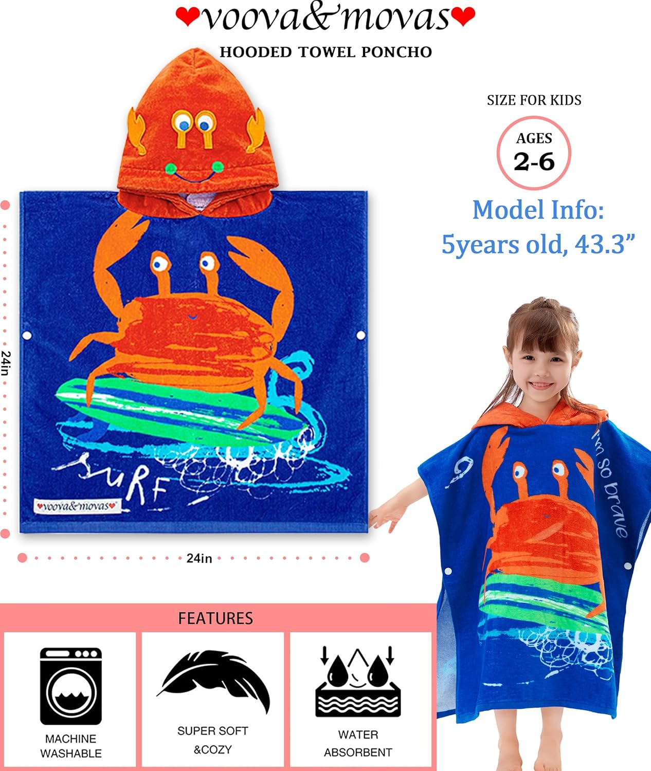 VOOVA MOVAS Toddler Bath Towel with Hood
