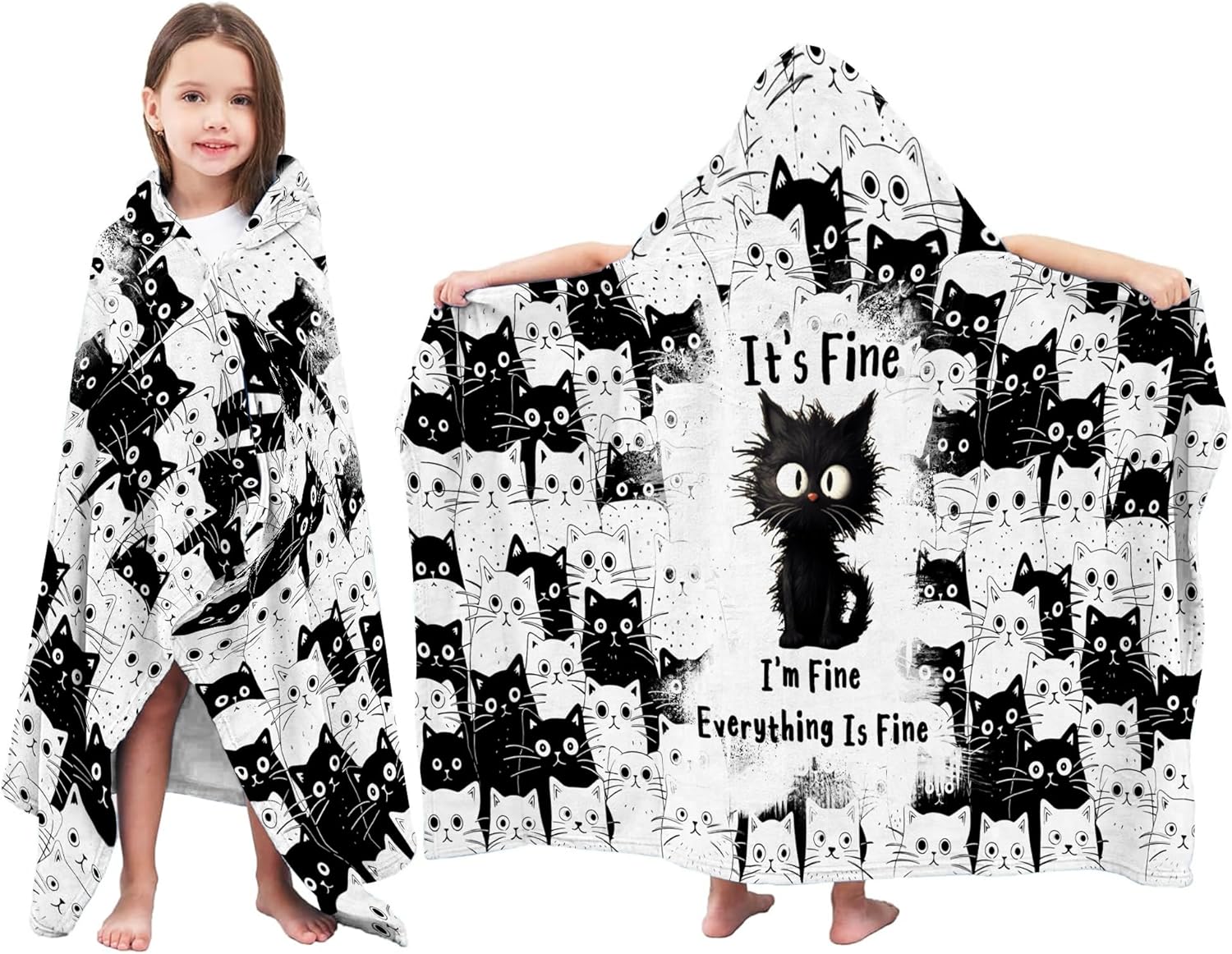 Black Cats Hooded Beach Towel for Kids