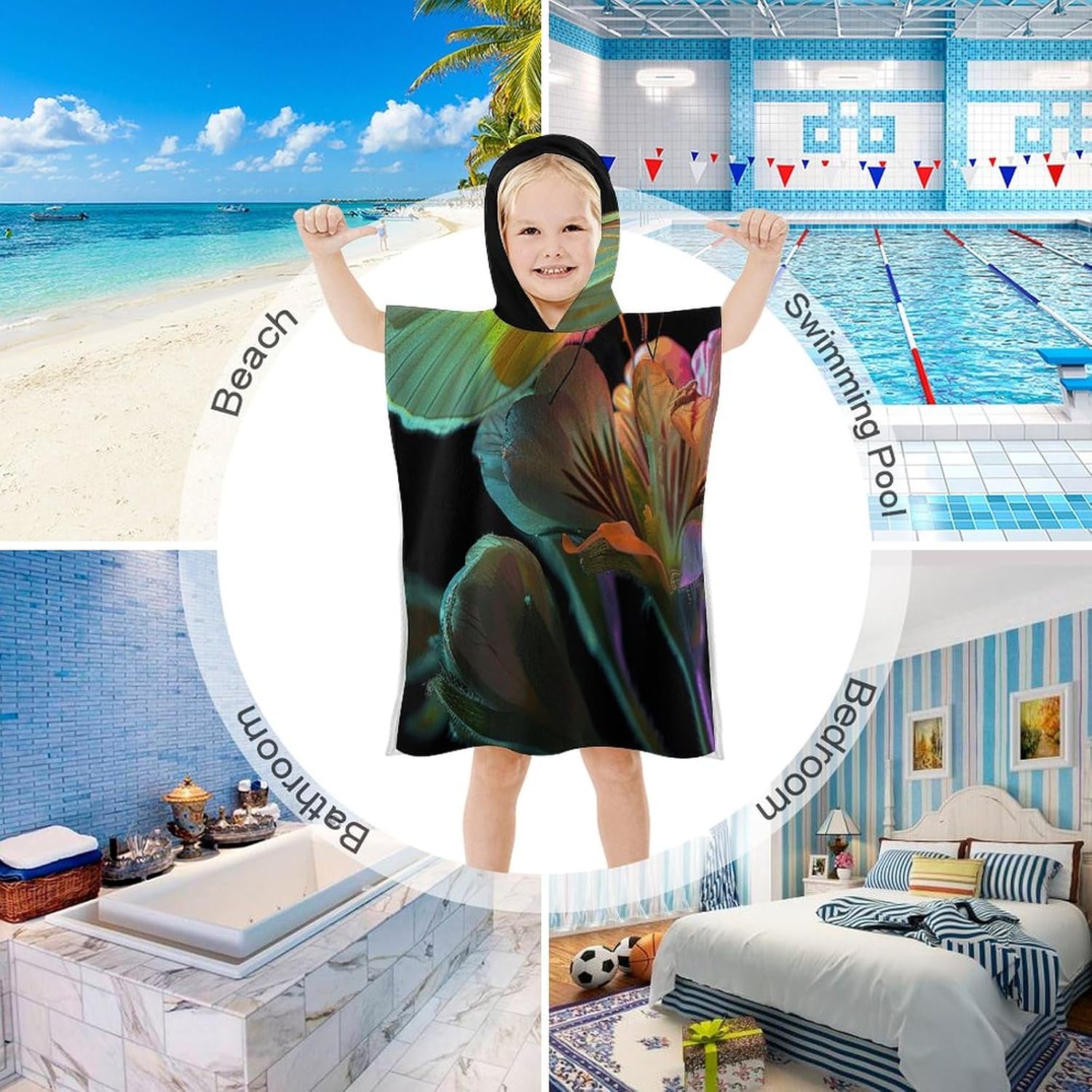 Kids Butterfly On Flower Printed Hooded Bath Towel