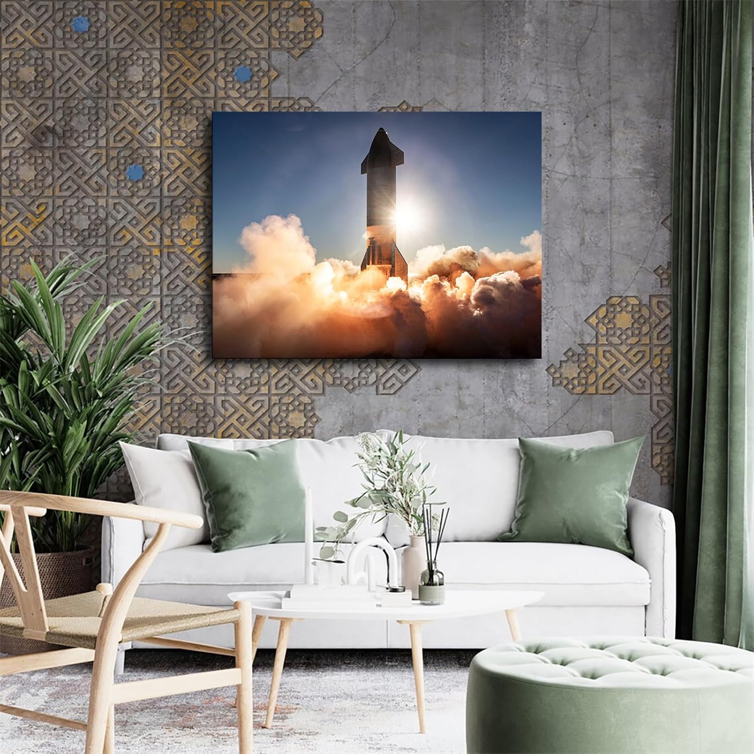 SpaceX Starship Launch Poster Canvas Wall Art Print Framed 24x36inch