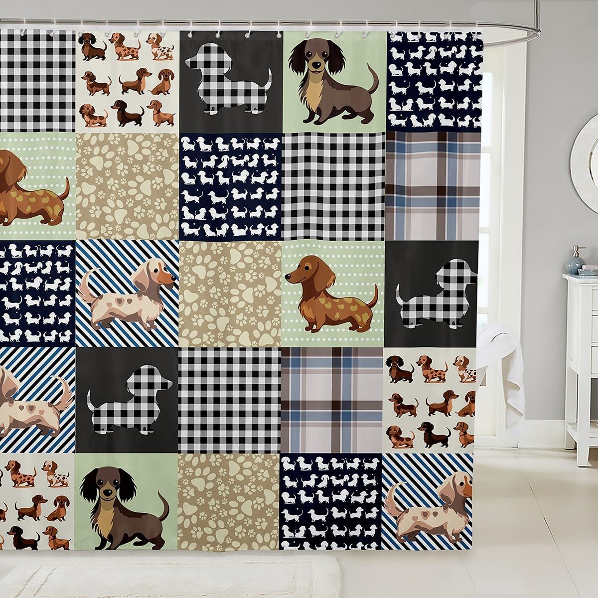Feelyou Sausage Dog Bath Curtain 72x72 Kids Bathroom Decor