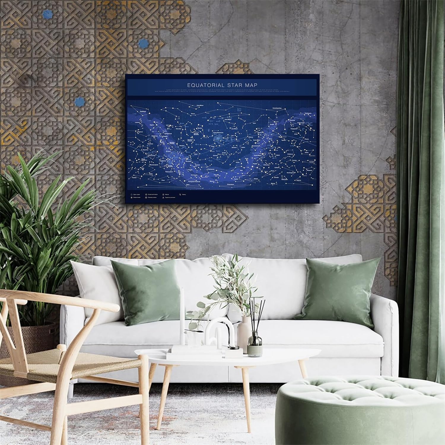 Highly Detailed Equatorial Star Map Poster Canvas Wall Art Framed