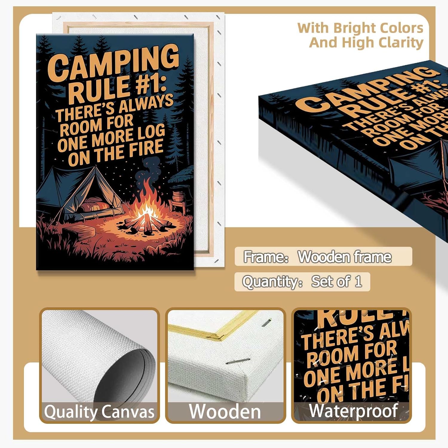 Vintage Camping Posters 24x36in Framed Wall Art