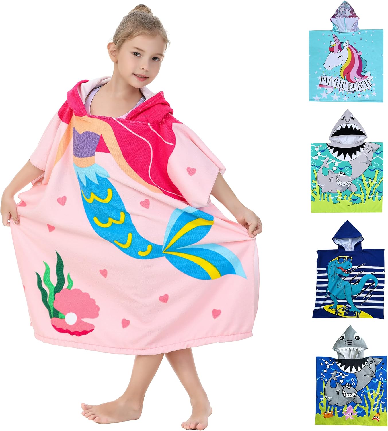 Big Pink Mermaid Kids Bath Towel for 3-10 Year Old Girls