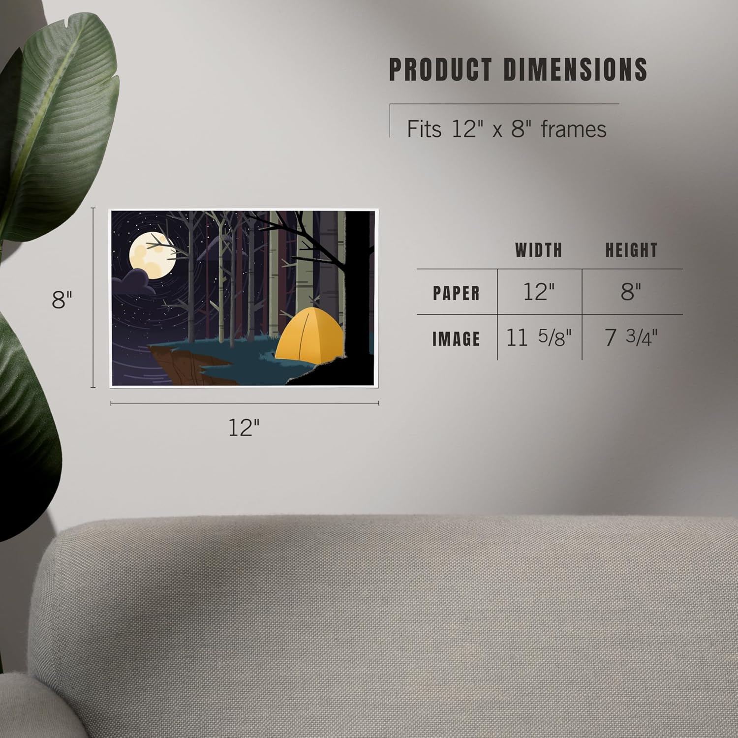 Lantern Press 8x12 Art Print Camping by Cliffside at Night
