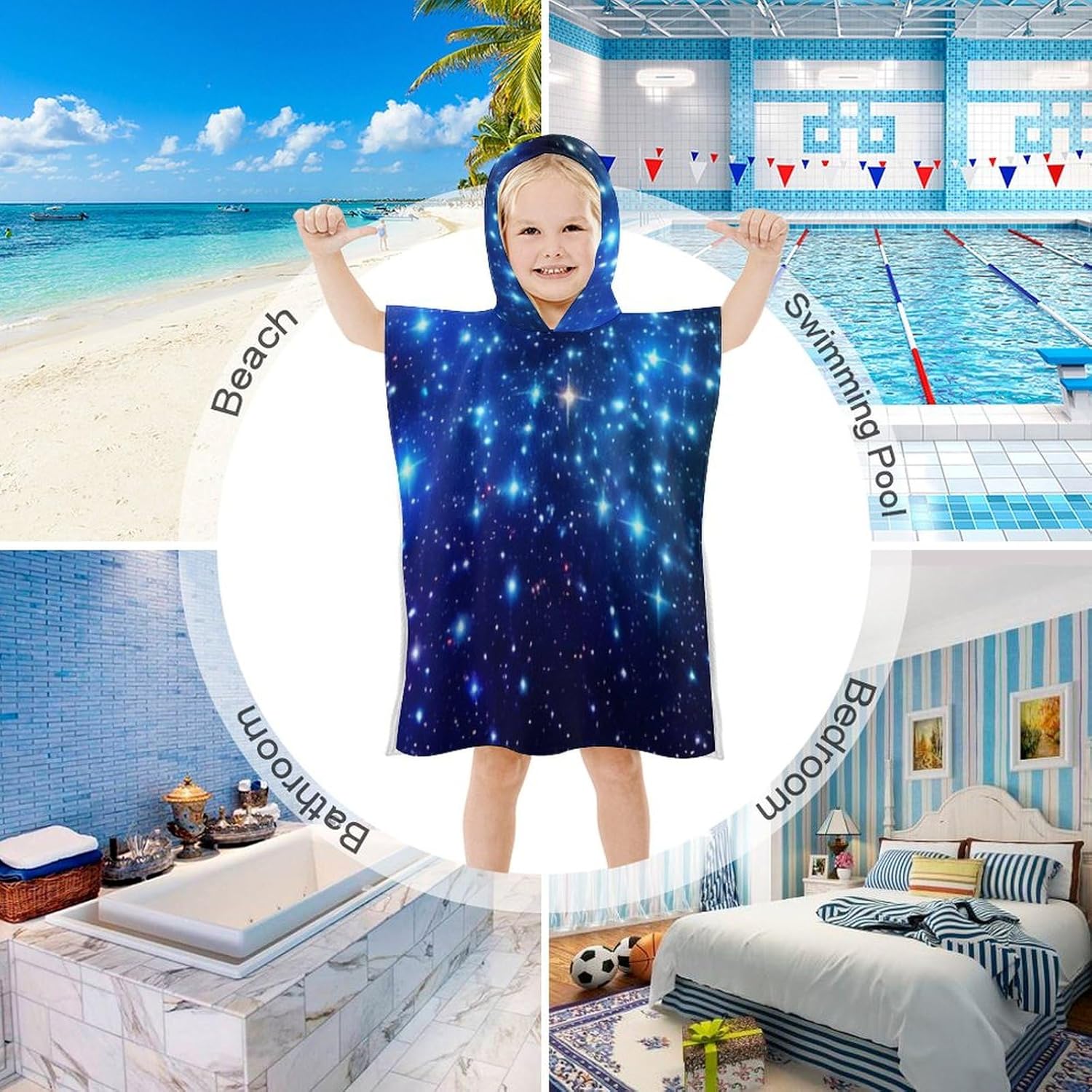 Galaxy Stars Kids Hooded Bath Towel