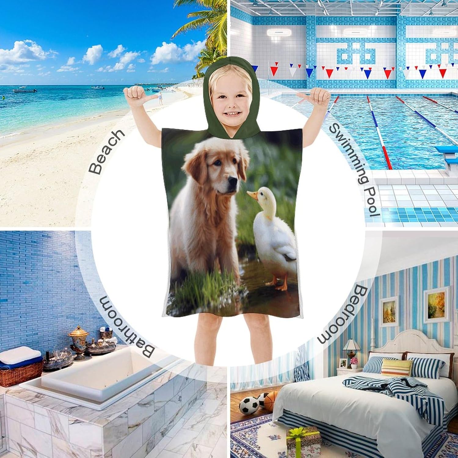 Dog And A Duck Kids Bath Towel with Hood