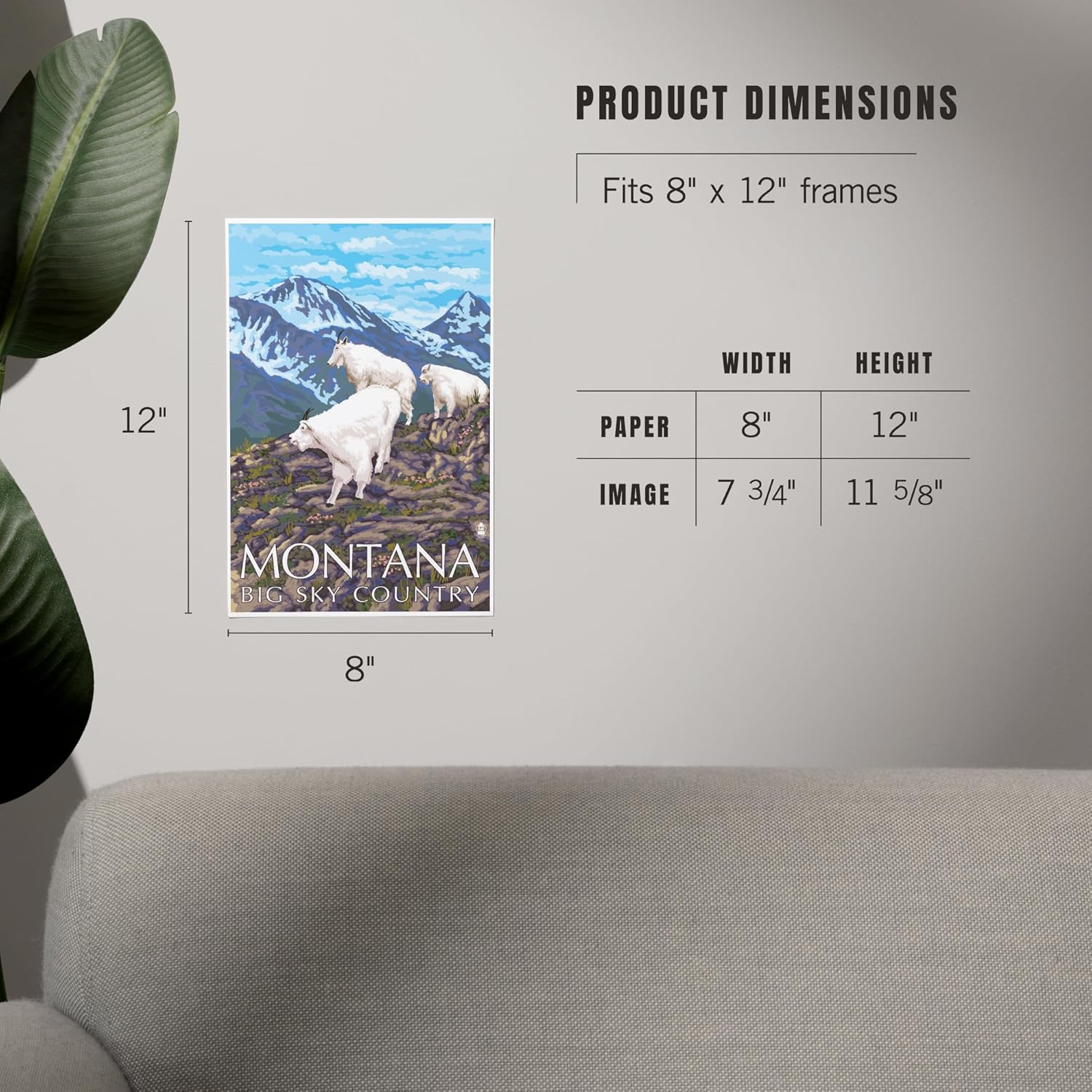 Lantern Press 8x12 Art Print Montana Big Sky Country Mountain Goats