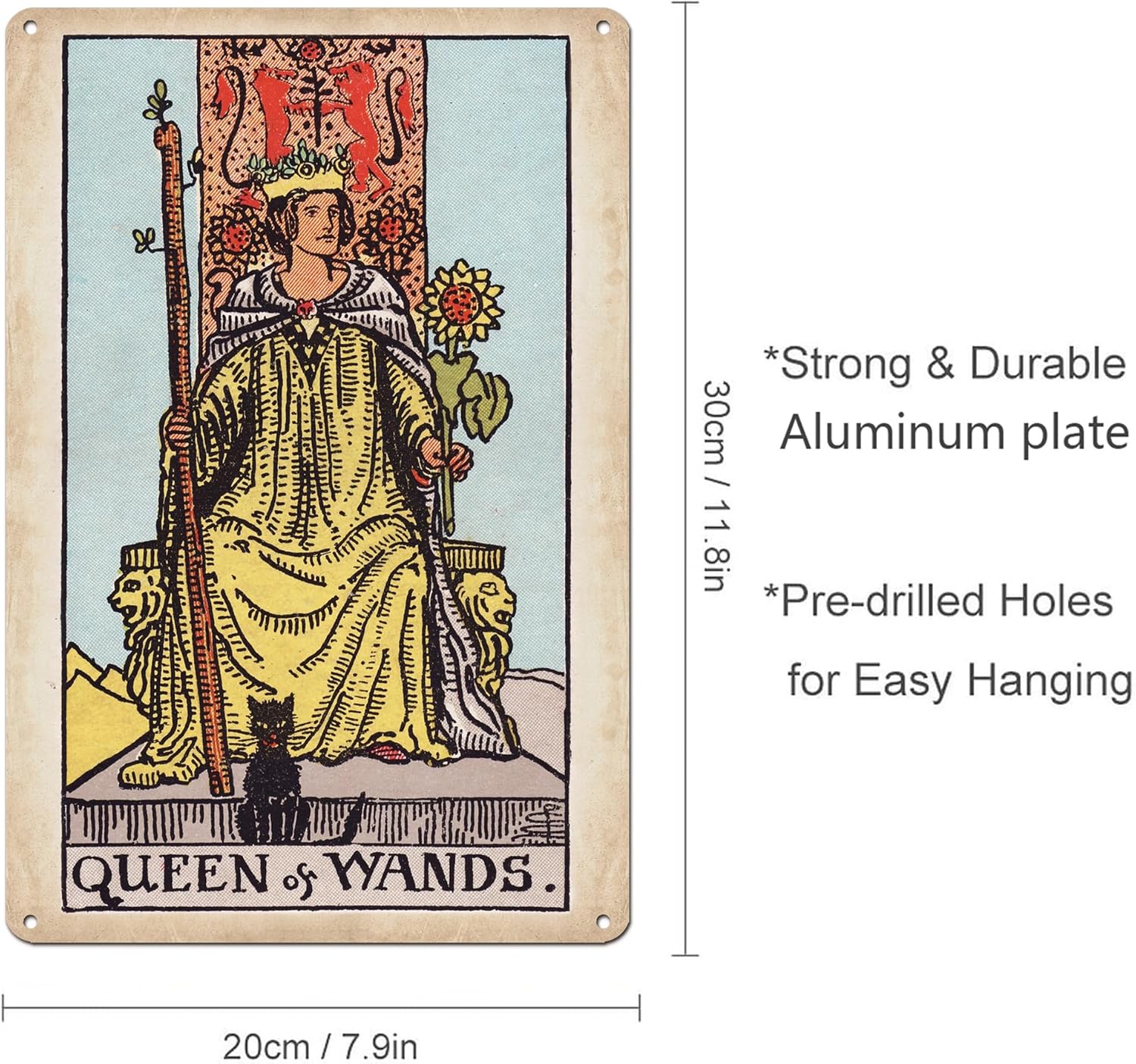 KERUNSM Queen of Wands Tarot Poster Retro Metal Wall Art 8x12 Inches