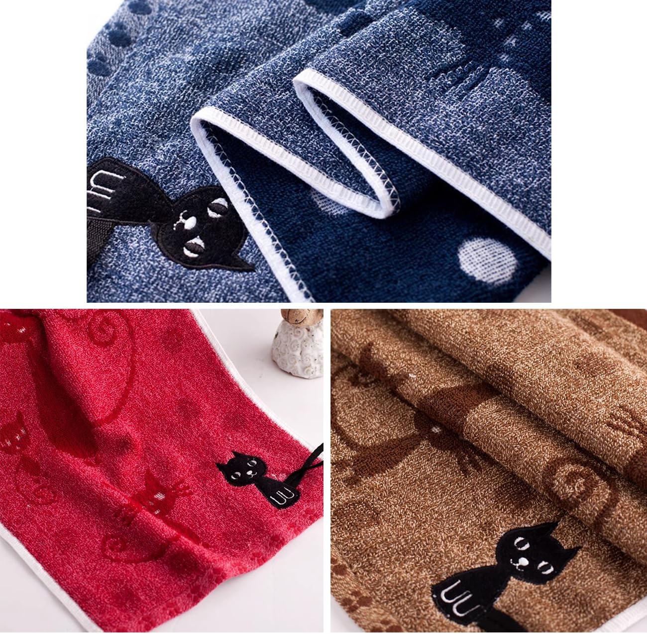 Kissvian 3 Pack Cute Kitten Themed Hand Towels