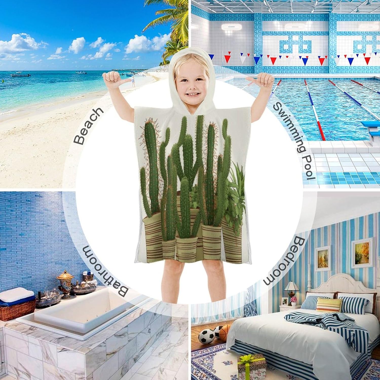 YTDRZ Kids Hooded Beach Towel with Cactus Print
