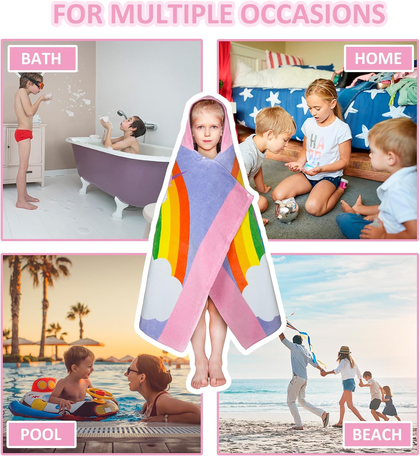 Toddler Hooded Bath Towel - 30x50 Cotton Kids Towel with Snap Closure