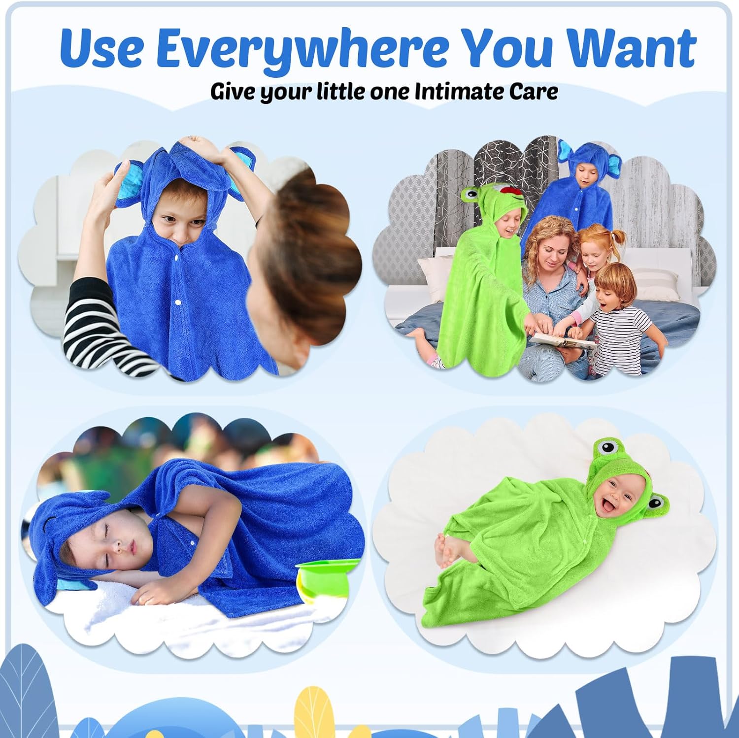 Preboun 2 Pcs Hooded Bath Towel for Kids 3-10 Yrs