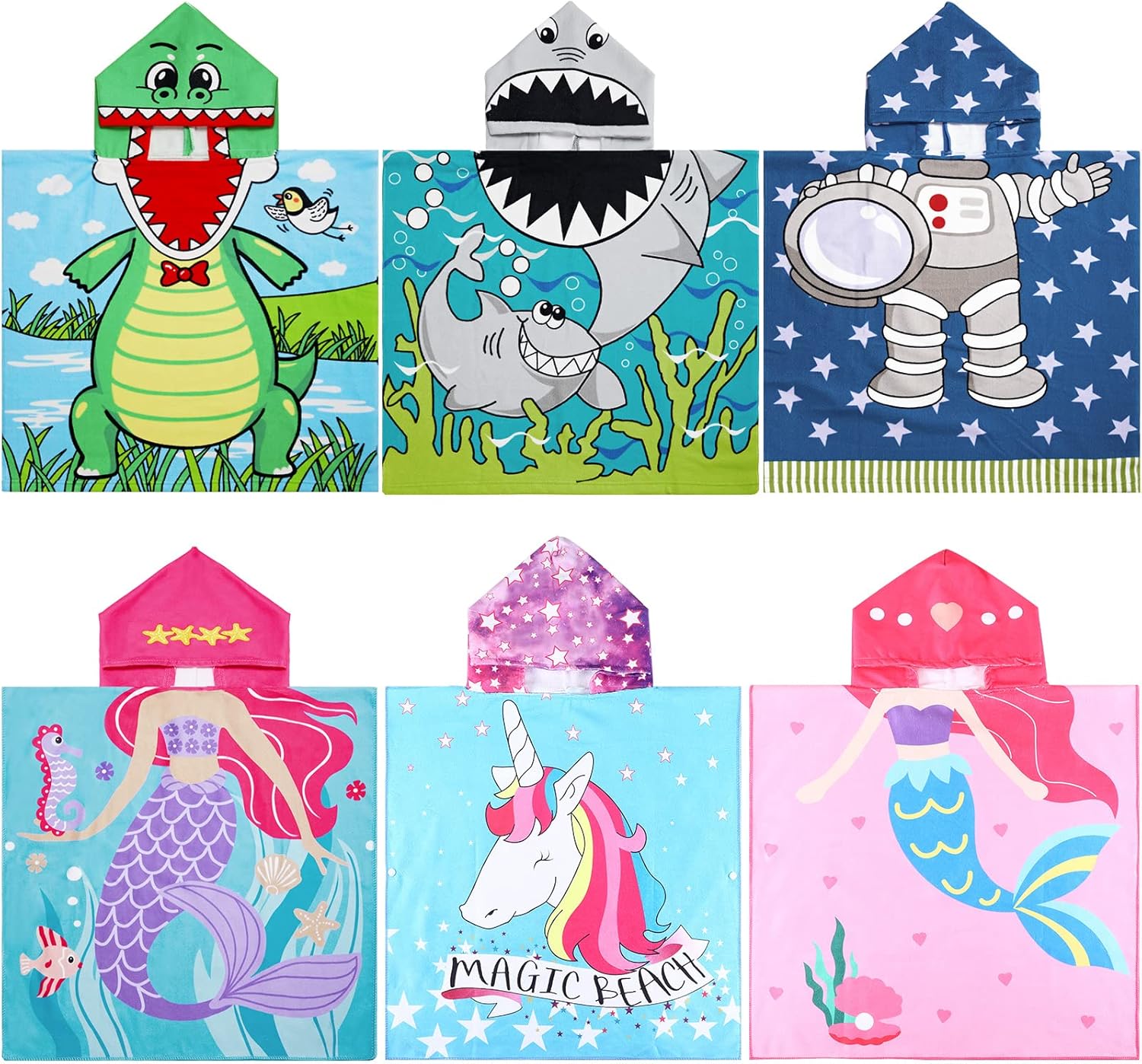 Oudain 6 Pcs Hooded Bath Towels for Kids