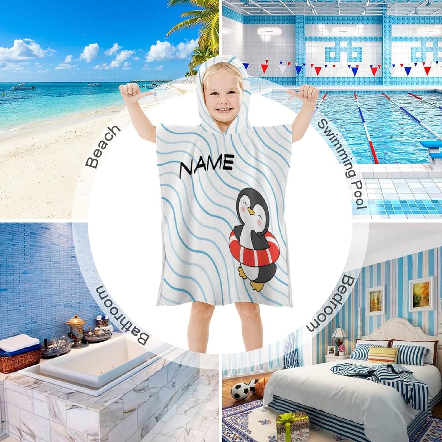Custom Hooded Towel for Toddlers - Penguin Design