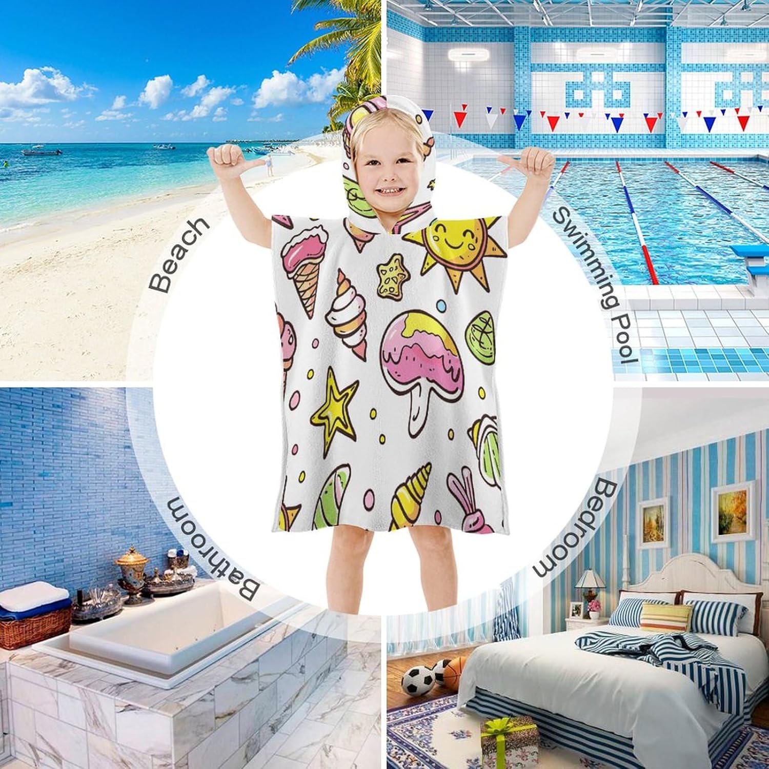 Kids Bath Towel with Hood Graffiti Design