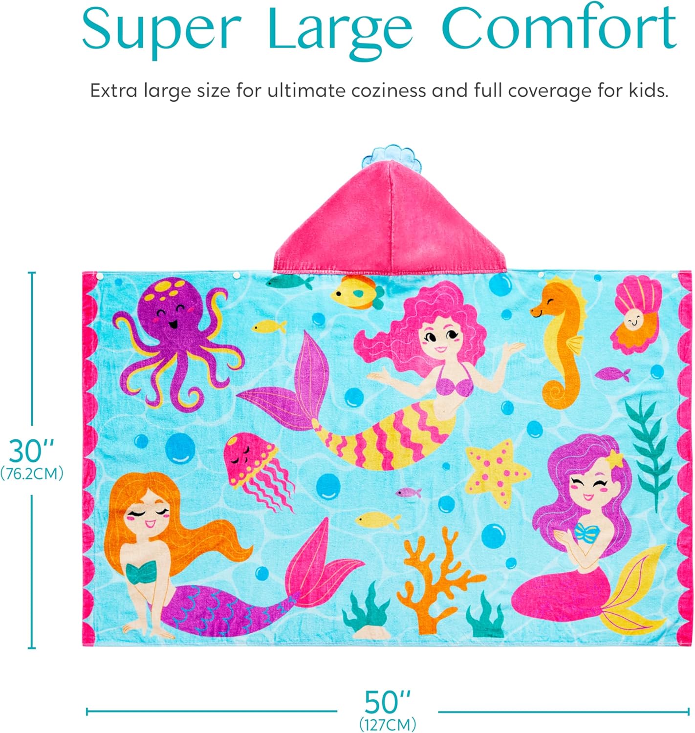Joiedomi Mermaid Hooded Towel for Kids 30x50 Inch