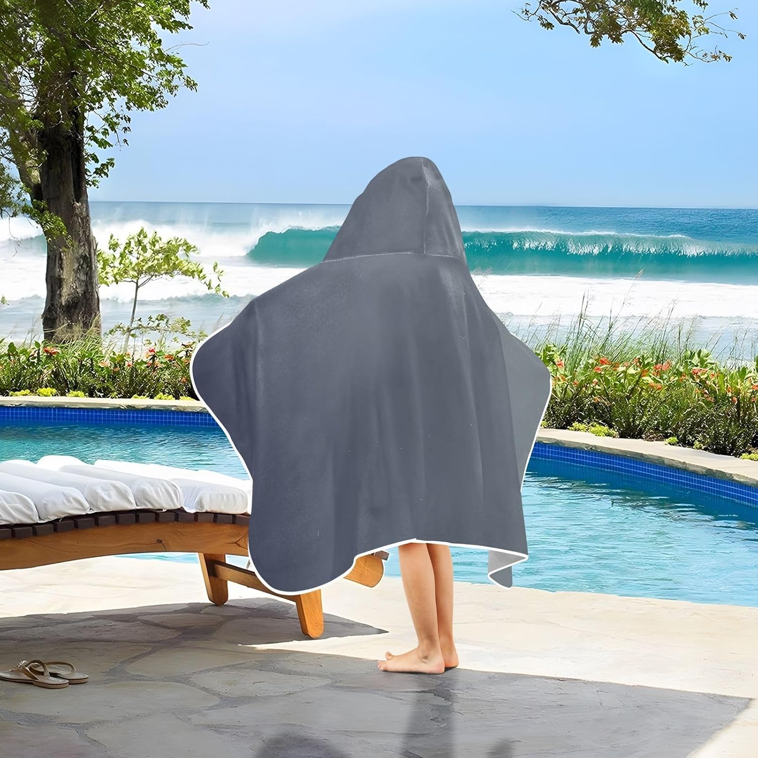 Blue Grey Gradient Kids Bath Towels with Hood