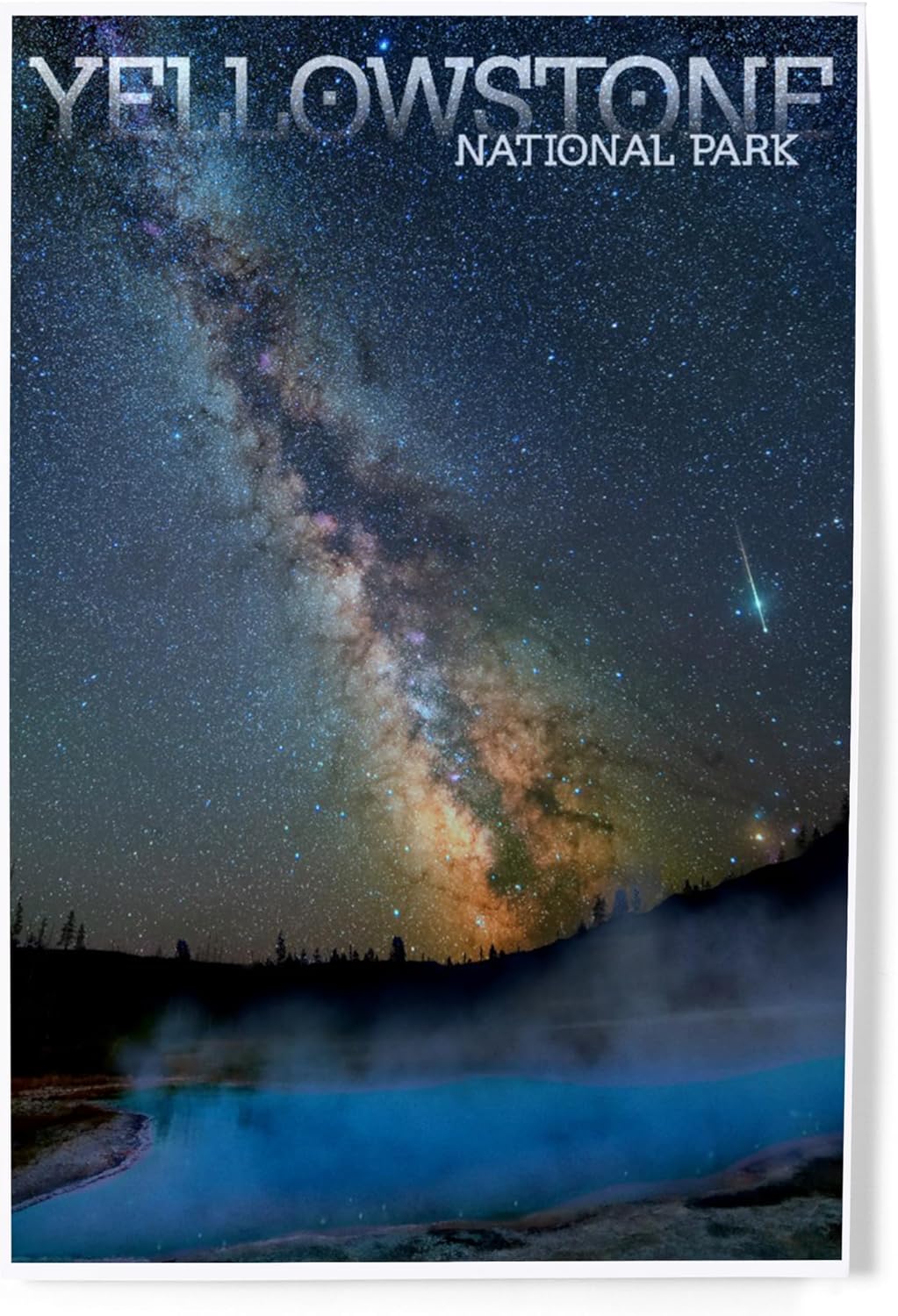 Lantern Press 8x12 Art Print Yellowstone Night Sky Old Faithful