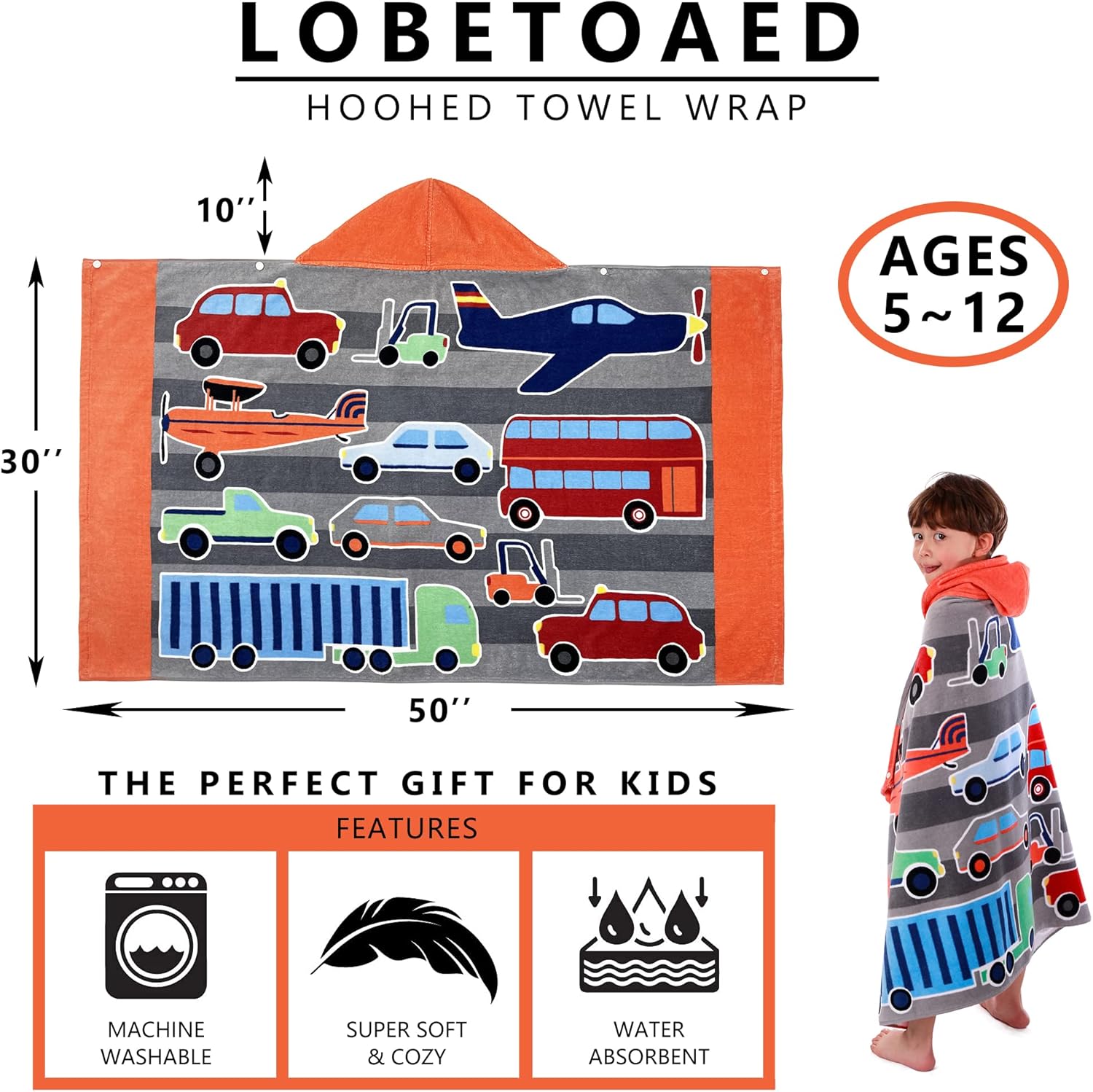 Kids Hooded Beach Towel Real Cotton Wrap for Toddlers