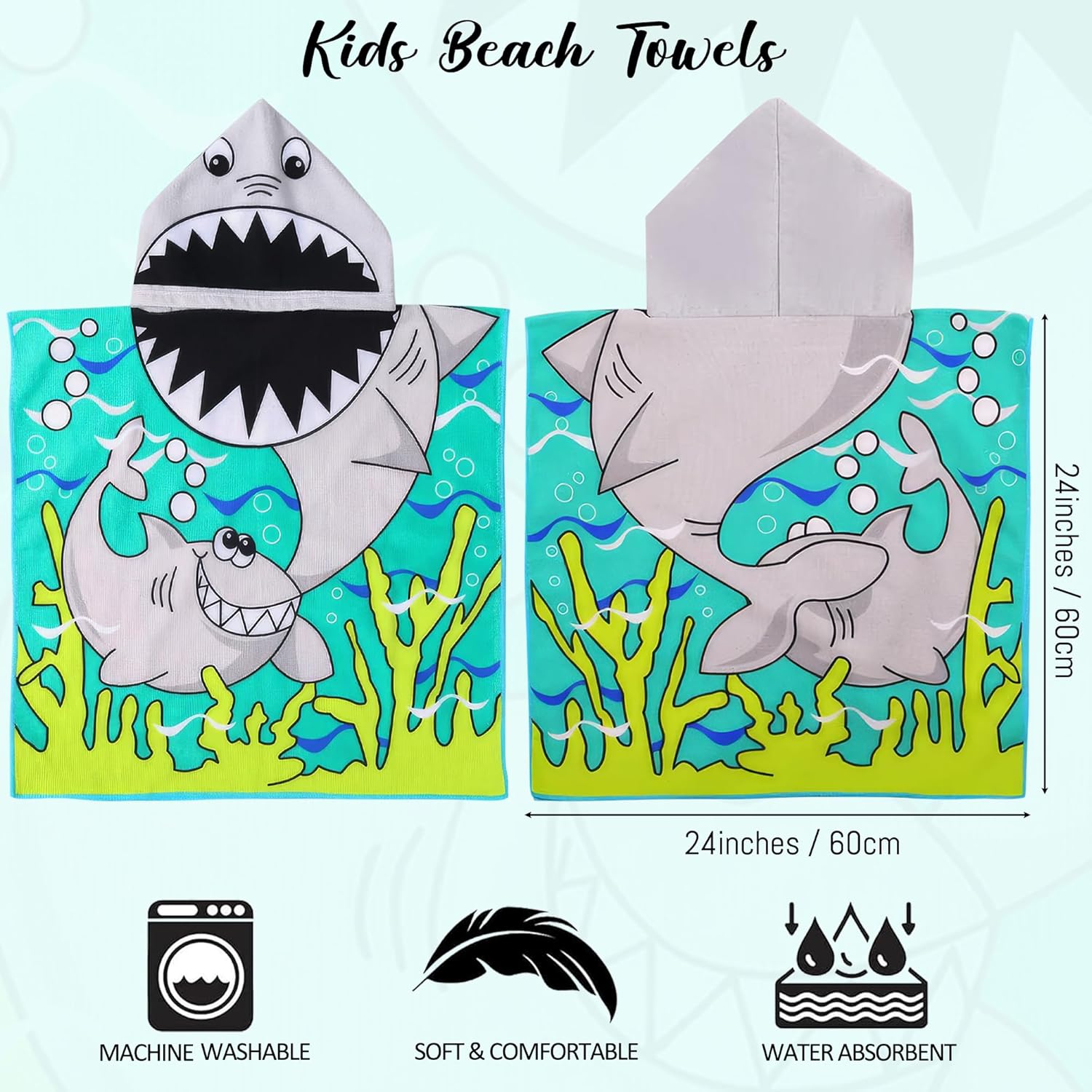 Shark Hooded Bath Towel for Kids 2-4 Years