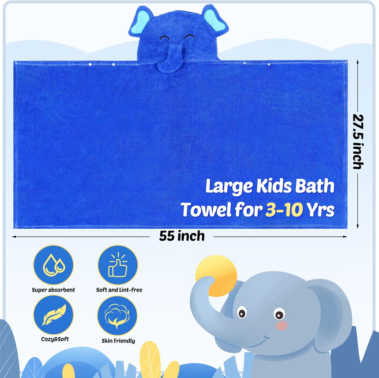 Preboun 2 Pcs Hooded Bath Towel for Kids 3-10 Yrs