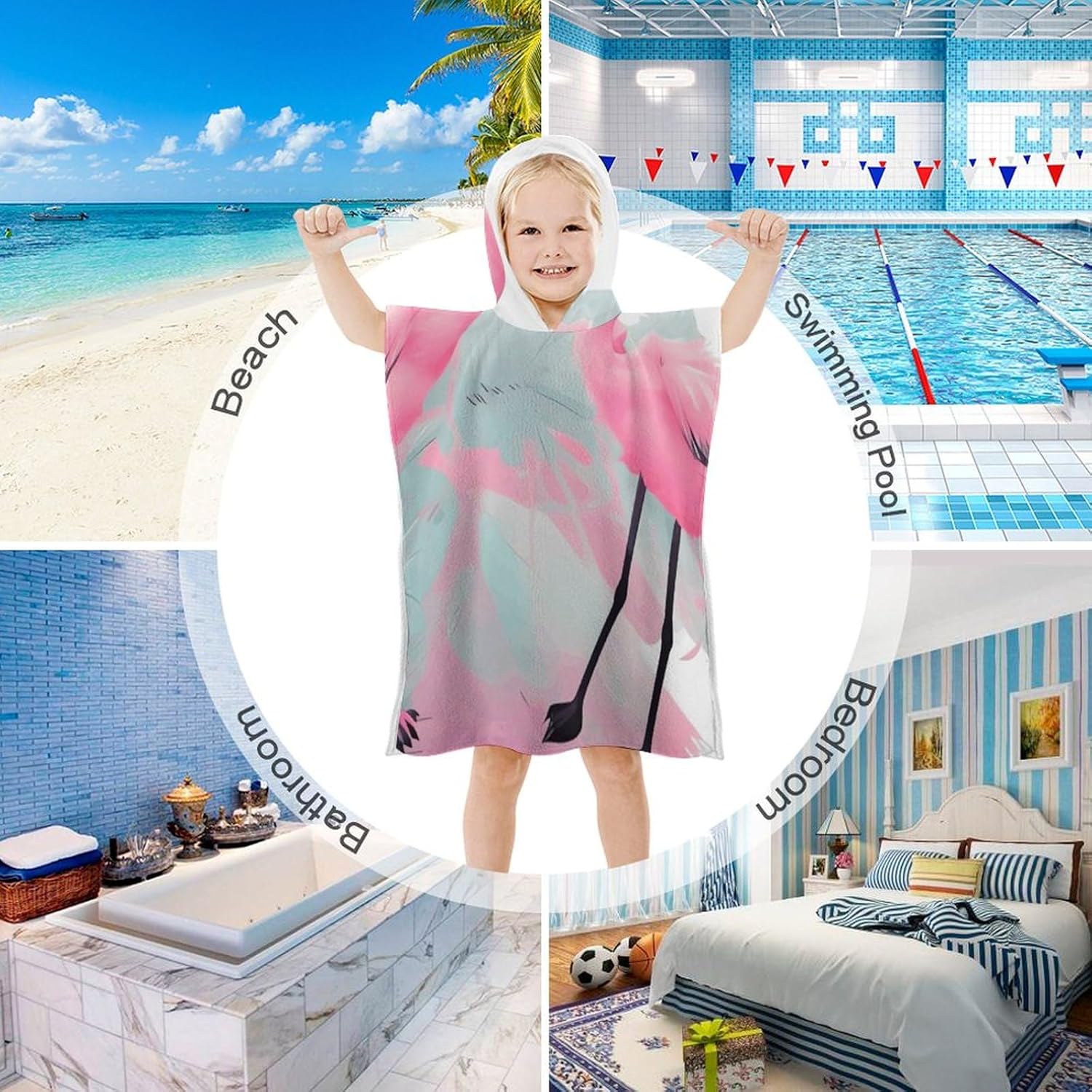 Love Flamingo Kids Hooded Bath Towel
