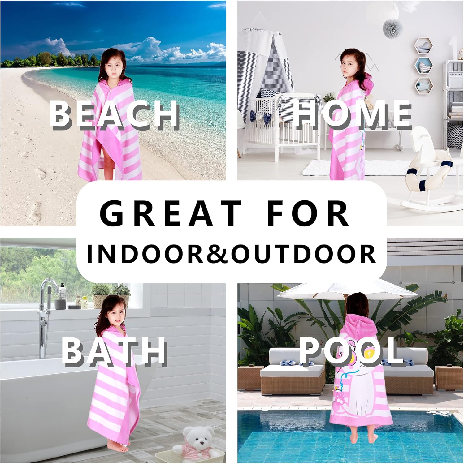 Kids Hooded Beach Towel Soft Real Cotton Wrap for Toddlers and Children