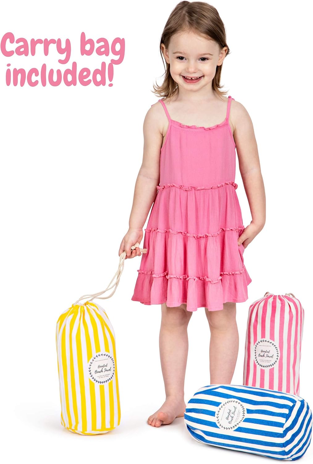 Premium Hooded Beach Towel for Kids 3-10 Starfish Pink
