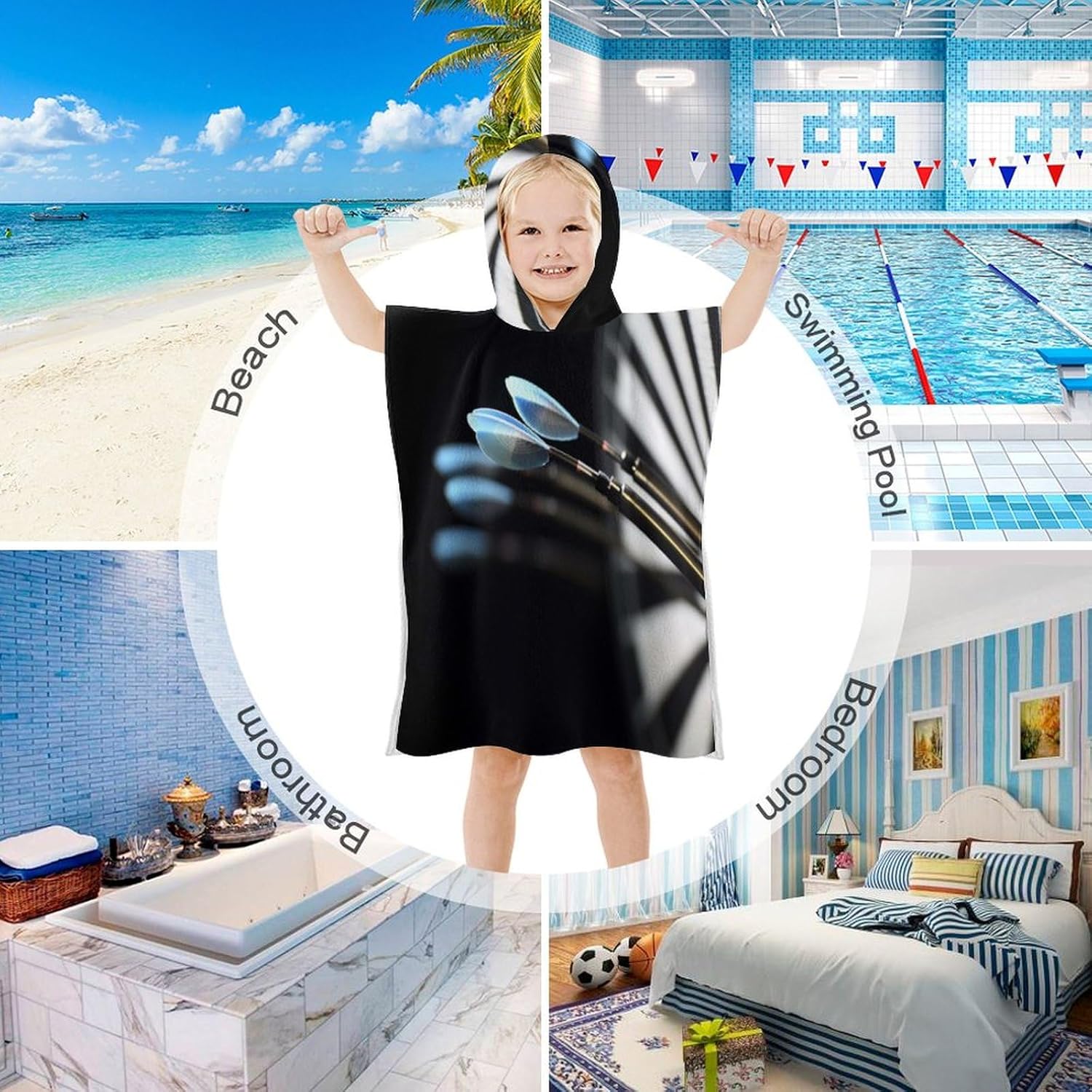 Kids Hooded Towel with Darts Arrows Print