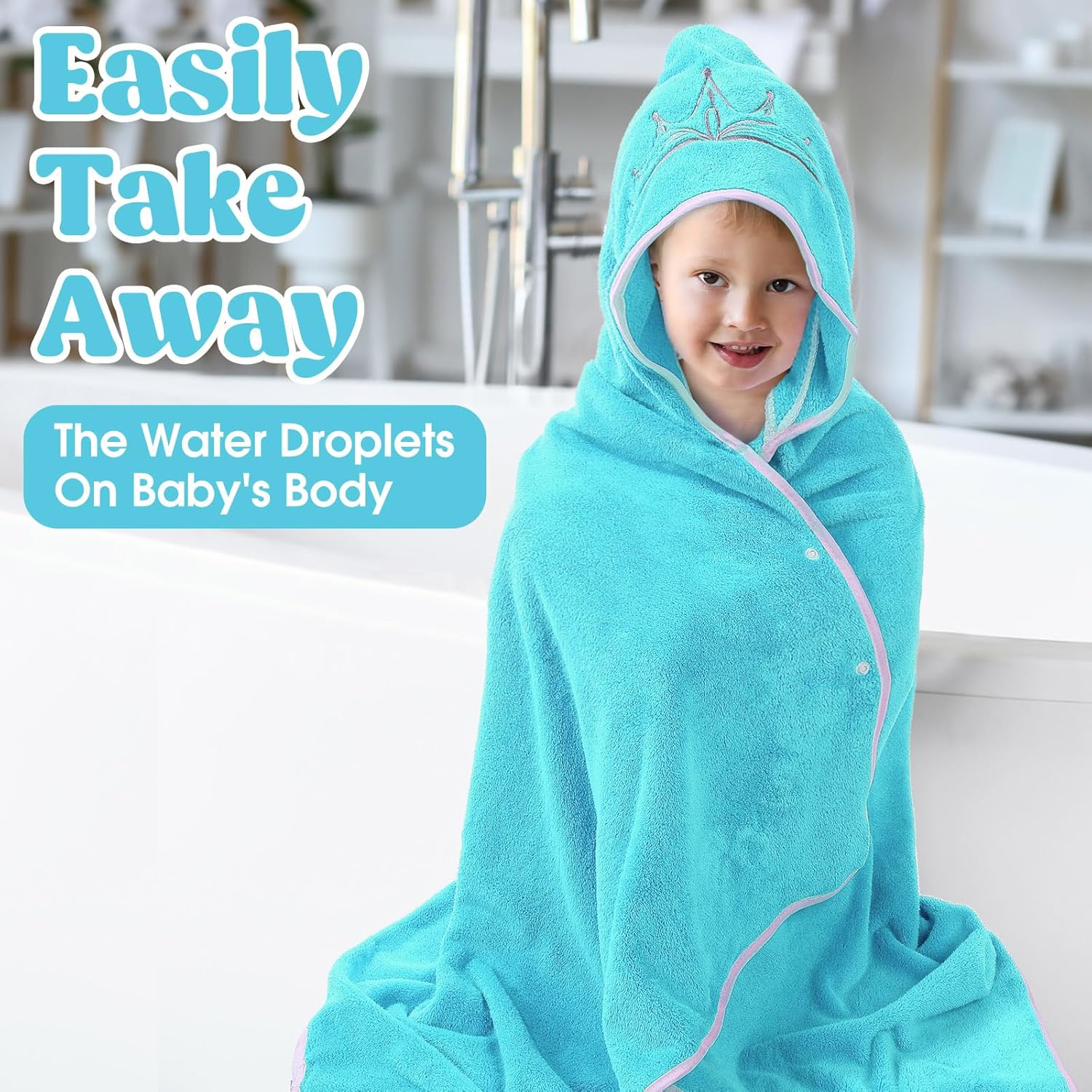 2 Pcs Princess Hooded Bath Towels for Kids
