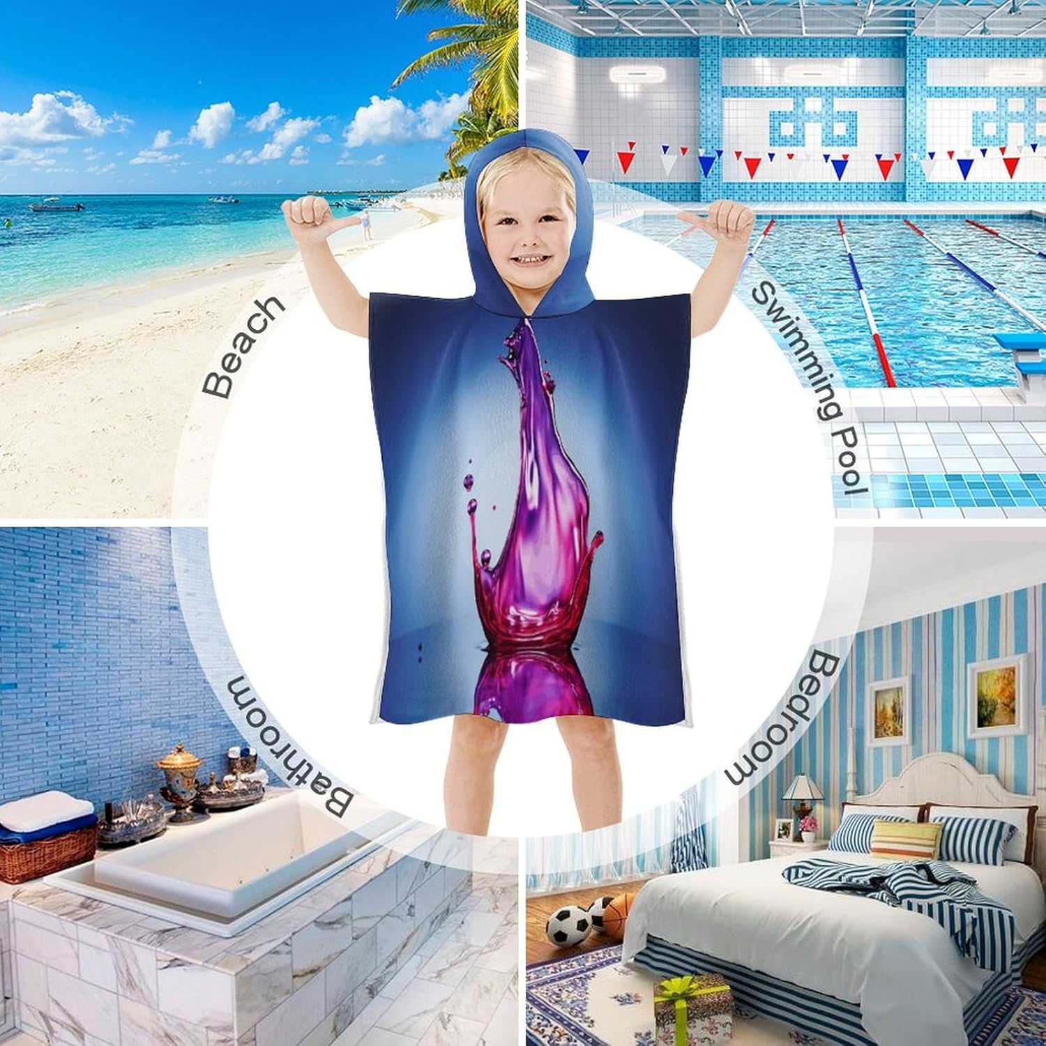 Kids Hooded Bath Towel with Purple Print