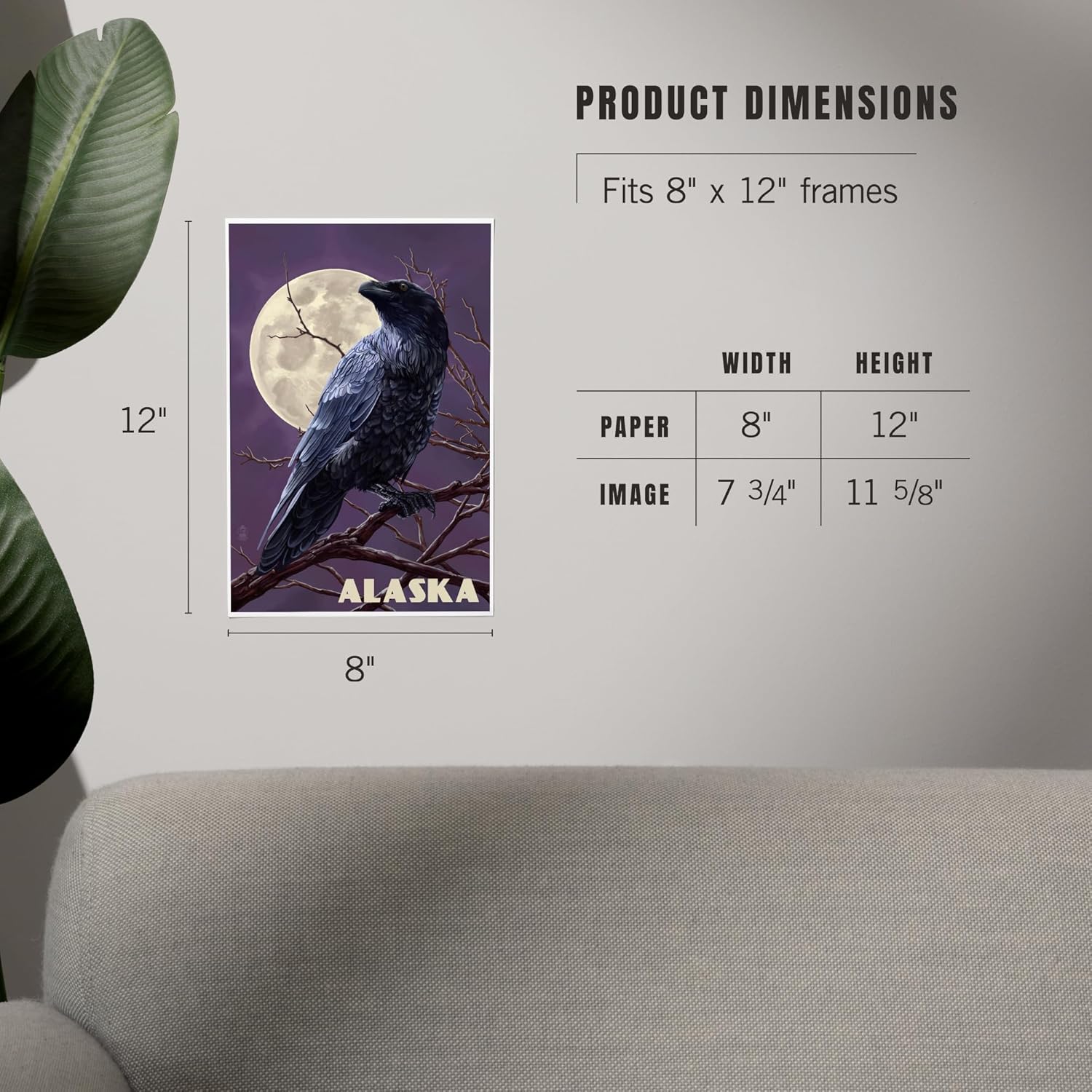 Lantern Press 8x12 Art Print Alaska Raven Moon Purple Sky