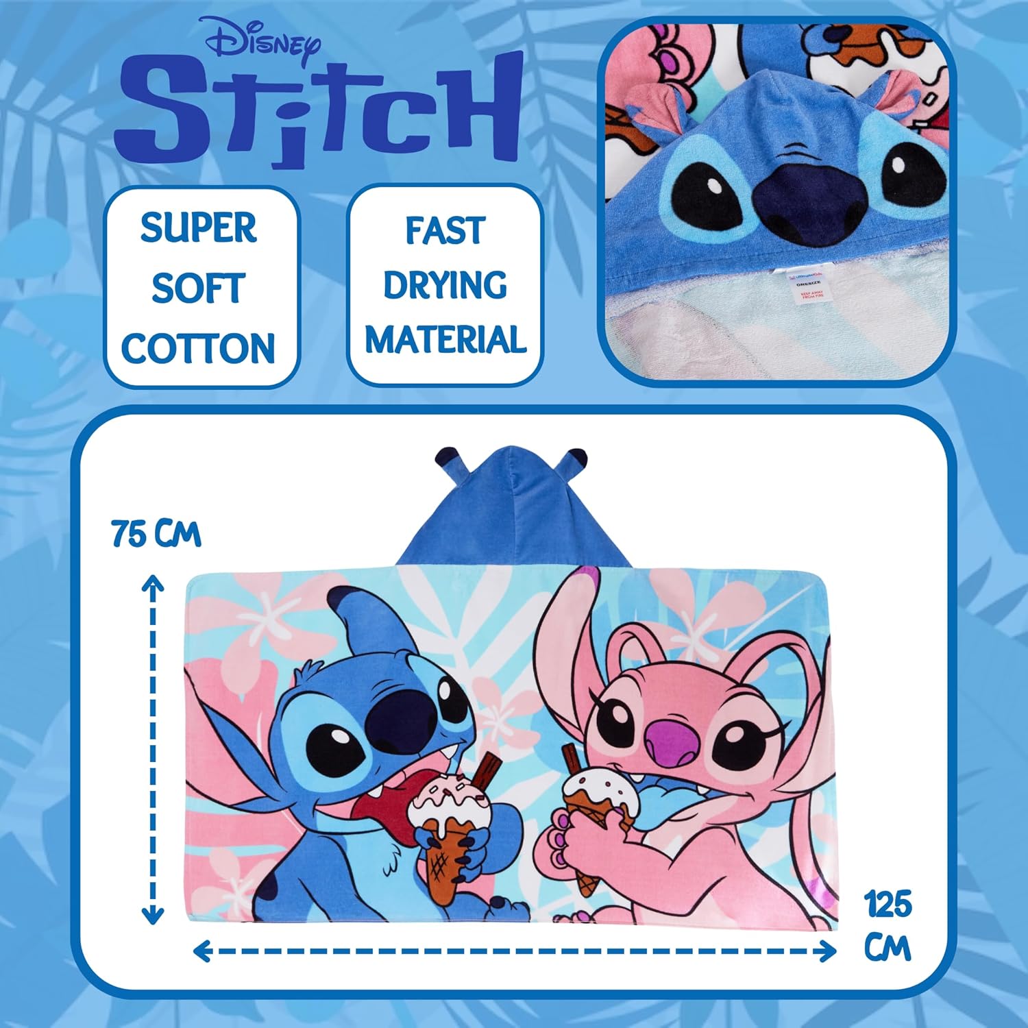 Disney Stitch Hooded Towel Poncho for Kids
