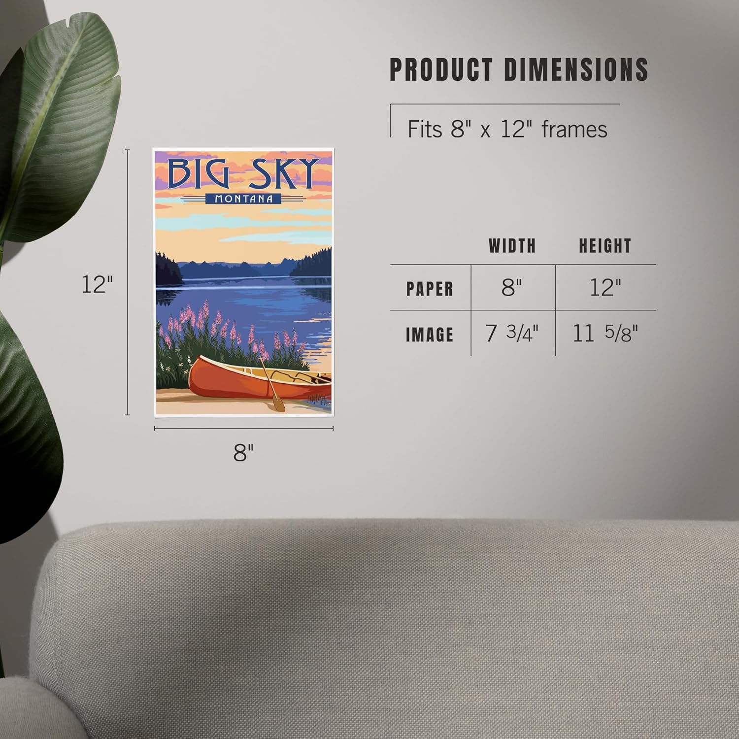 Lantern Press 8x12 Art Print Big Sky Montana Canoe Lake