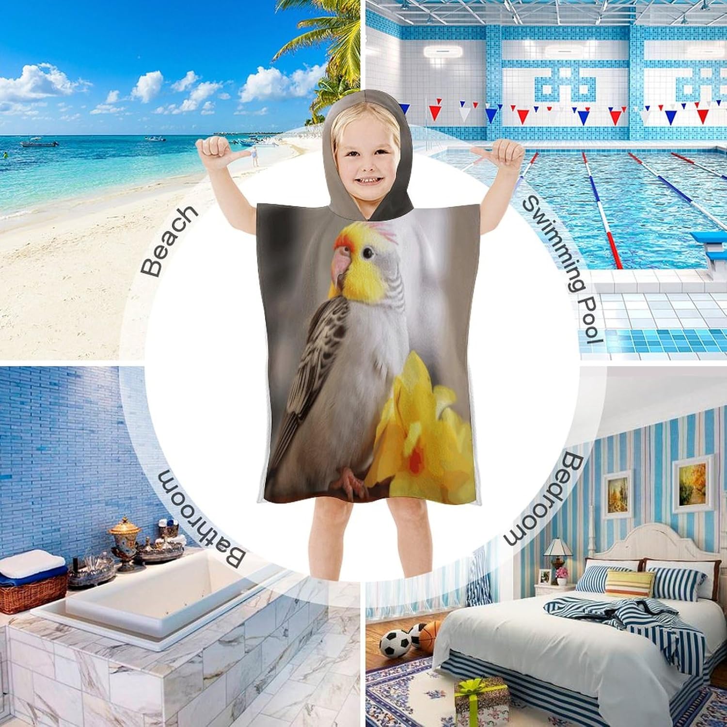 Cute Cockatiel Kids Hooded Bath Towel