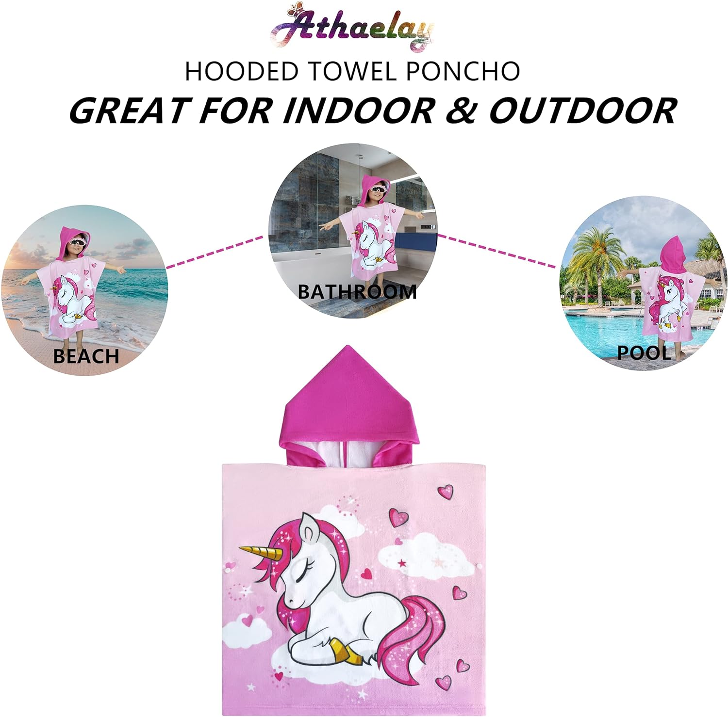 Kids Hooded Poncho Towel with 3D Unicorn Design
