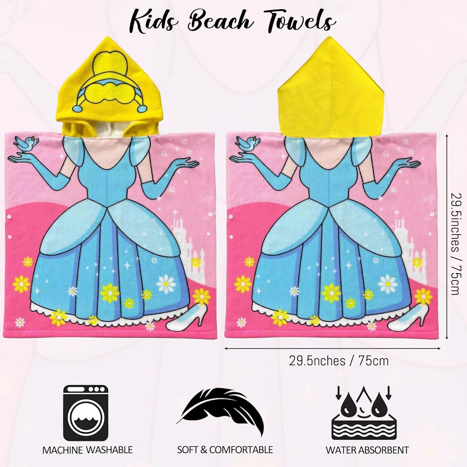Kids Hooded Beach Towel Princess Poncho for Girls 3-8 Years Old