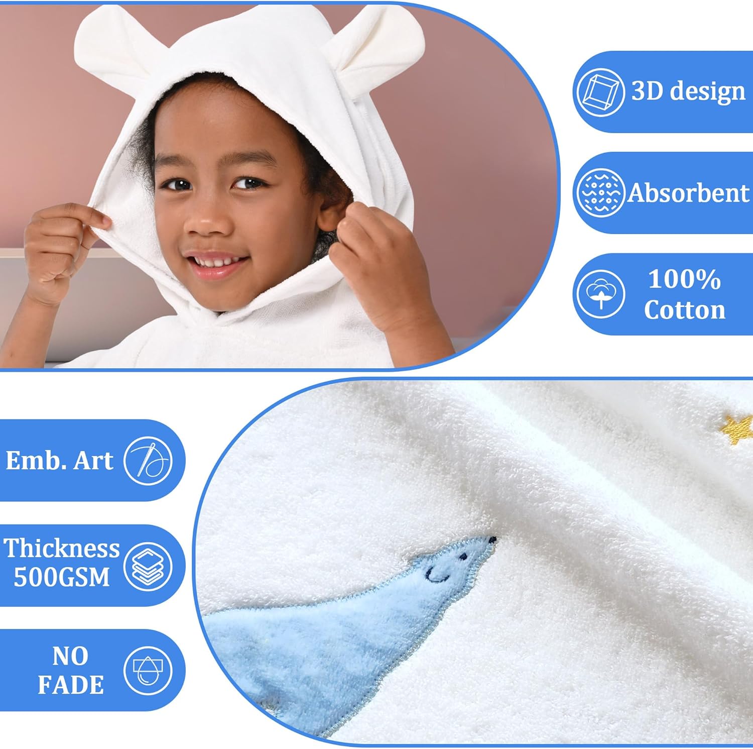 VOOVA MOVAS White Toddler Towel Set with Hood - 3-6 Years