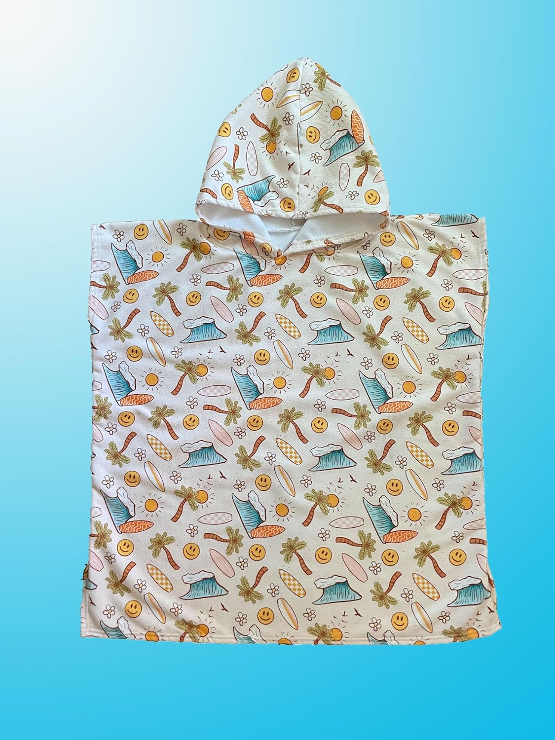 Kids Hooded Towel Poncho - Navy Blue Palm Trees