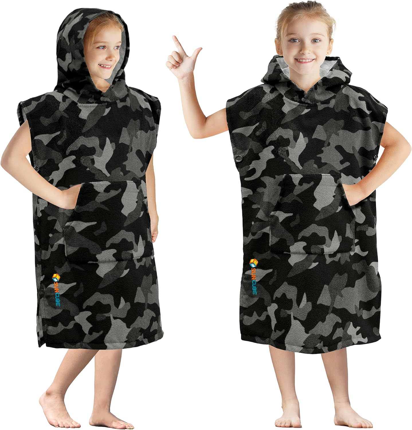 SUN CUBE Kids Hooded Swim Poncho Robe for Beach and Pool Use